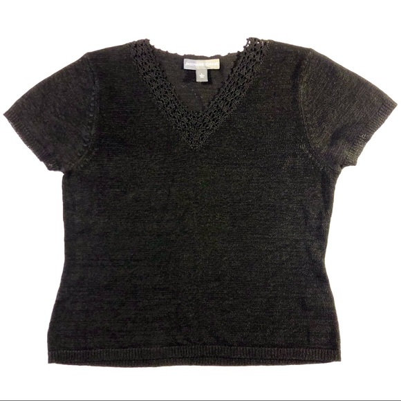 Josephine Chaus Black V-Neck Knit Top L - Picture 8 of 12